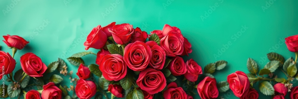 A beautiful heart-shaped background created with vibrant red roses and green leaves, perfect for love or Valentine's Day themes, affection, green, love A beautiful heart-shaped background created with vibrant red roses and green leaves, perfect for love or Valentine's Day themes, affection, green, love