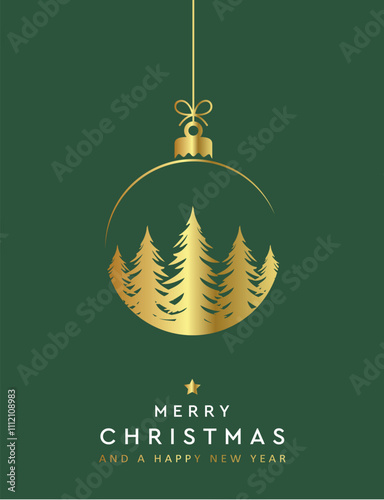 christmas greeting card with hanging ball decoration vector illustration