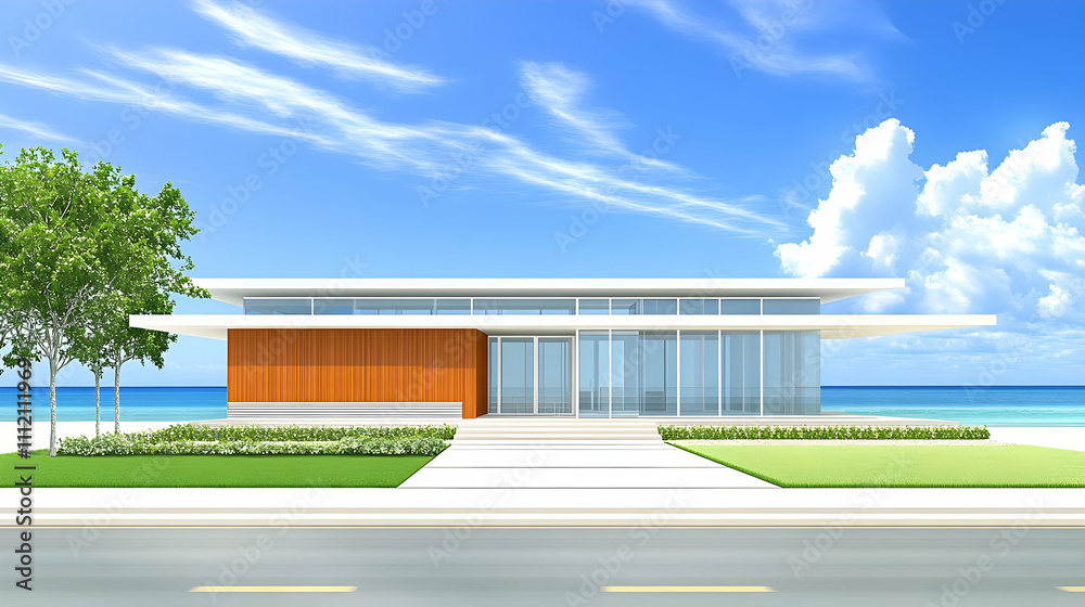 Fototapeta premium Modern Beach House 3D Rendering