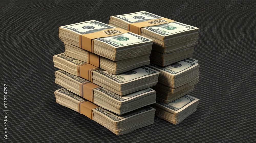 Stacks of neatly organized cash, representing wealth and prosperity. The image evokes a sense of abundance and financial success. Stacks of neatly organized cash, representing wealth and prosperity. The image evokes a sense of abundance and financial success.