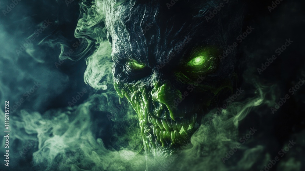Fototapeta premium Green Eyed Monster in Smoke