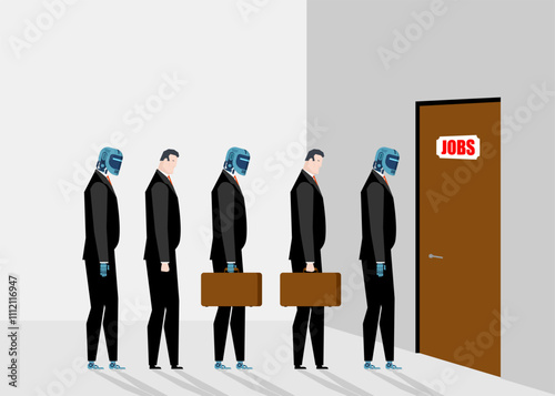 Robots are job seekers. Robots are at the labor exchange. Robot is looking for a job