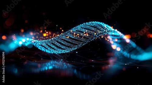 A vibrant, glowing DNA strand with intricate details, conveying the essence of genetic science and technology.
