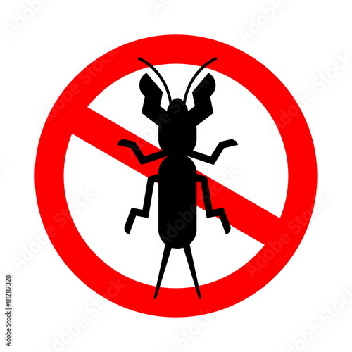 Stop mole cricket. Ban Pest of agricultural crops. Red prohibitory sign