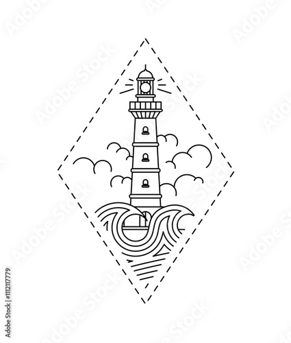 Lighthouse tattoo isolated. A navigational landmark used to mark coastlines. Concept tattoo symbolizes hope for best, desire to find right path in life.