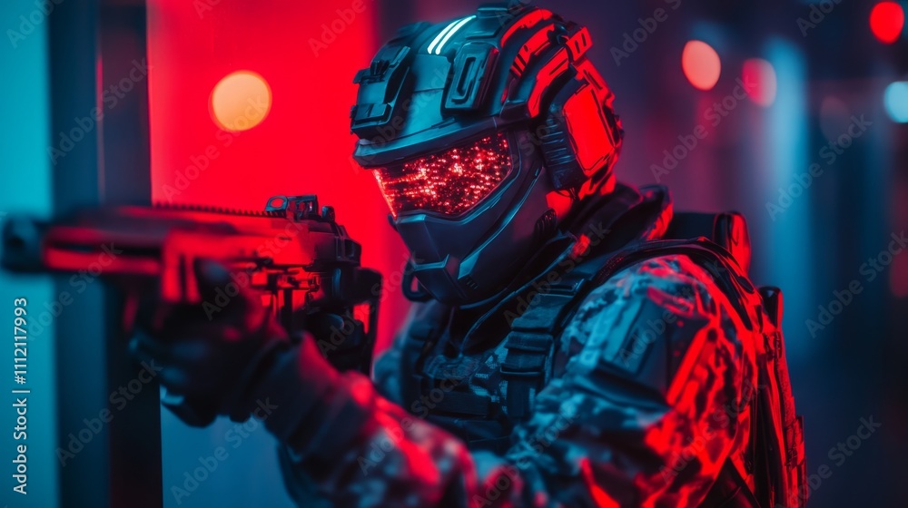 Futuristic Soldier in Action with Advanced Gear Futuristic Soldier in Action with Advanced Gear