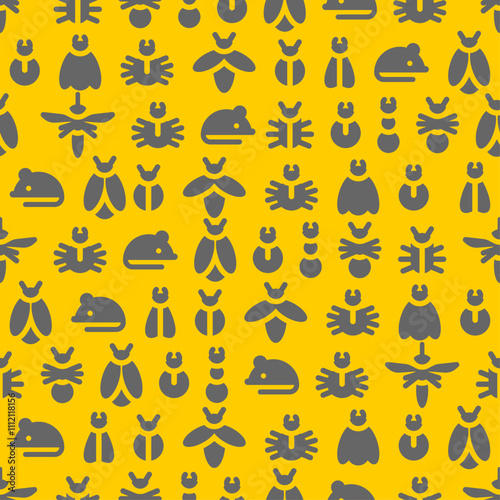 Pest set pattern seamless. Beetle, fly background. Insects texture