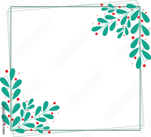 Square Frame Or Wreath Decorated With Green Leaves