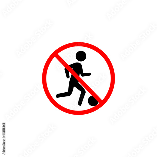 Stop football. Prohibited team game. Red prohibition sign icon isolated on white background.