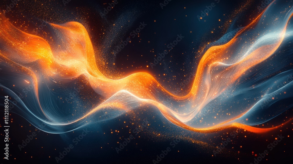 Abstract Flowing Waves of Light in Orange and Blue Creating a Stunning Visual Illumination in an Ethereal Dark Background Abstract Flowing Waves of Light in Orange and Blue Creating a Stunning Visual Illumination in an Ethereal Dark Background