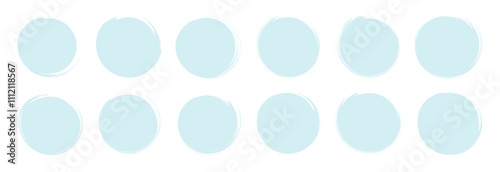 Spinning light blue circles vector collection. Winter sale promo background. Grungy round shapes. Set of circular squiggles. Hand-drawn round stamps. Design elements for Christmas logo, label, emblem
