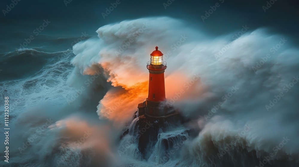 Majestic Lighthouse Stands Strong Against Powerful Ocean Waves During Stormy Night, Illuminating the Dark Sky with a Bright Beacon of Hope and Resilience Majestic Lighthouse Stands Strong Against Powerful Ocean Waves During Stormy Night, Illuminating the Dark Sky with a Bright Beacon of Hope and Resilience