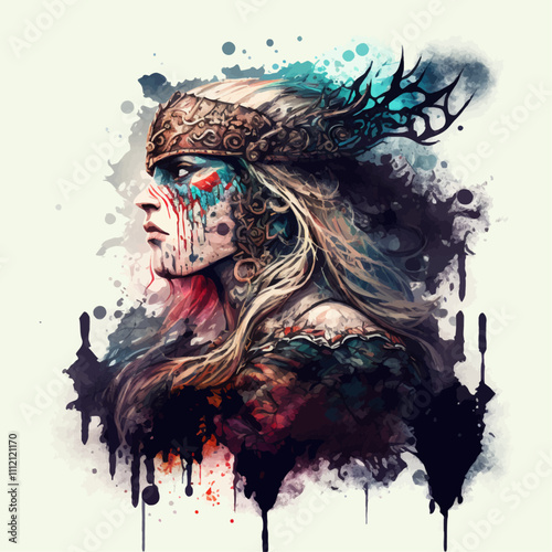 viking warrior woman, vector illustration