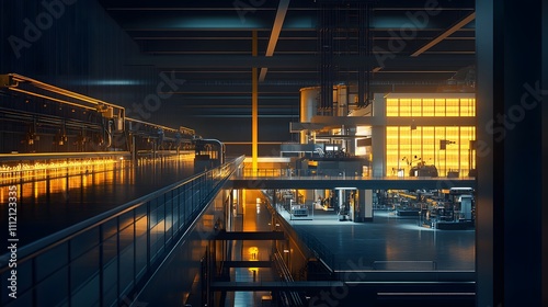 A cityscape with many power plants and electrical wires. Concept of industrialization and technological advancement