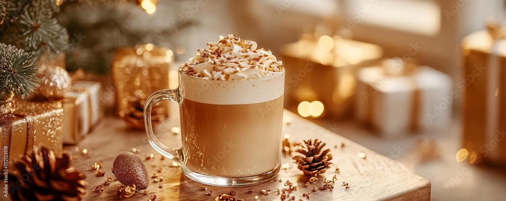 Melange coffee is a delightful blend topped with whipped cream and festive sprinkles, surrounded by holiday decorations and warm, cozy vibes perfect for the season. Melange coffee is a delightful blend topped with whipped cream and festive sprinkles, surrounded by holiday decorations and warm, cozy vibes perfect for the season.