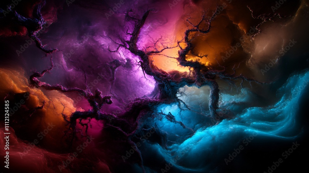Fototapeta premium Abstract Cosmic Tree in Vibrant Nebula