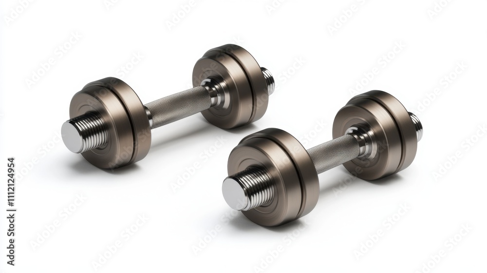 Fitness Weights: a pair of dumbbells lie on a surface, ready for a workout session, capturing the essence of a dedicated fitness routine. Fitness Weights: a pair of dumbbells lie on a surface, ready for a workout session, capturing the essence of a dedicated fitness routine.