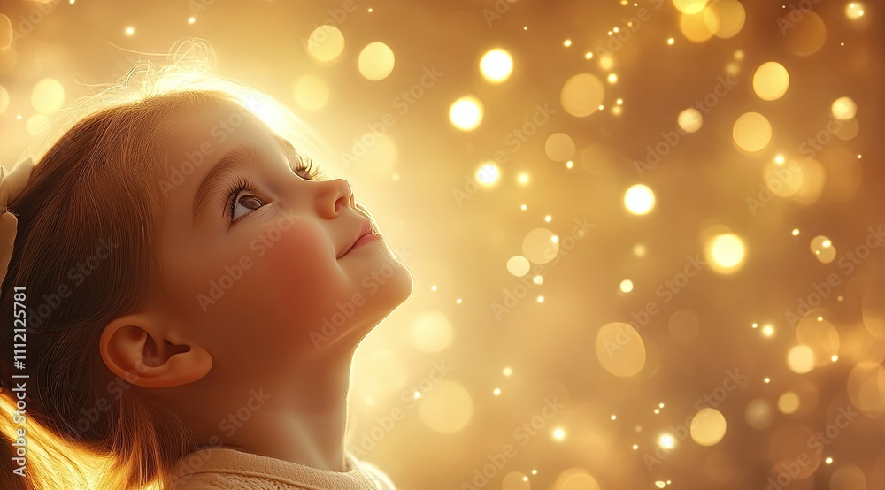 Starlit Dreams: Enchanting Portrait of a Child Amid Golden Christmas Lights






