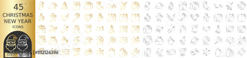 Christmas, New Year gold, silver icon sheet 