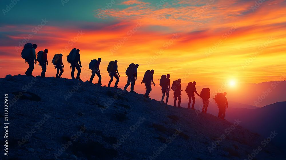 Sunset Hikers Silhouette Illustration Sunset Hikers Silhouette Illustration