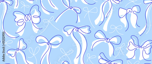 Blue bow Seamless holiday pattern Line gift ribbon