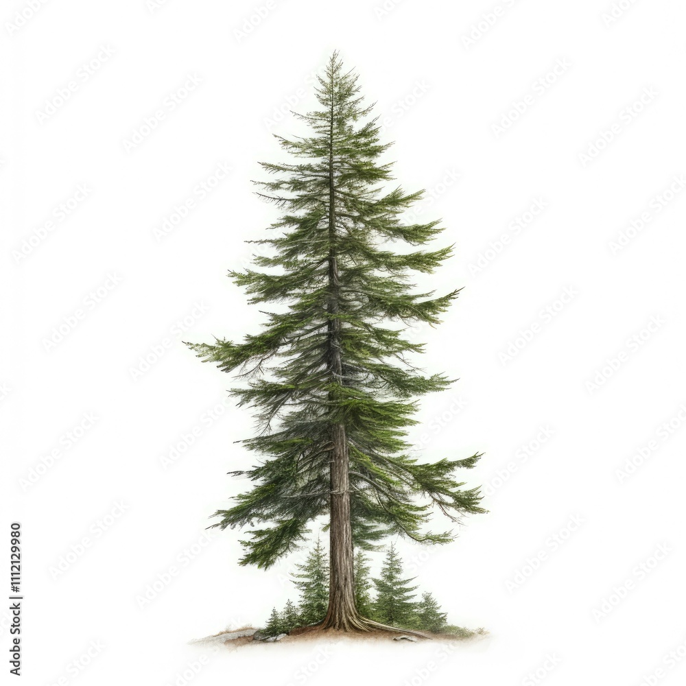 Fototapeta premium Tall evergreen tree with smaller trees.