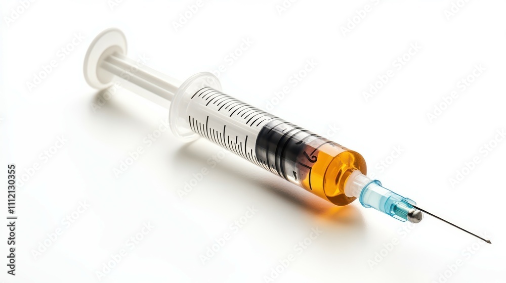 Injection with a syringe isolated on white background Injection with a syringe isolated on white background