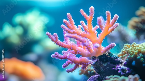 Vibrant pink coral reef underwater. photo