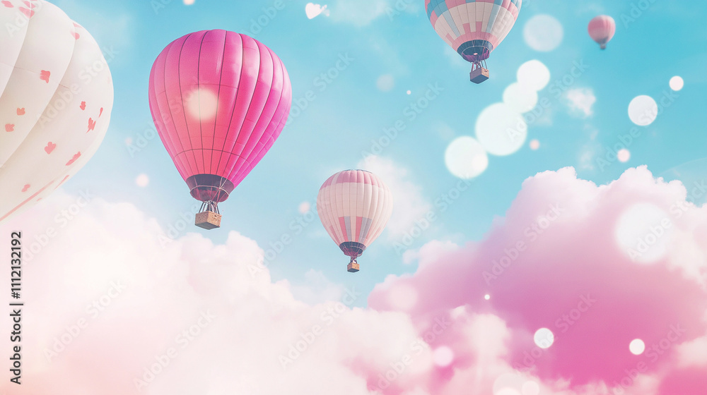 huge balloons with people in the sky in pastel colors huge balloons with people in the sky in pastel colors