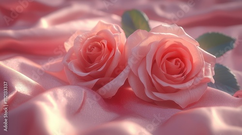 Bouquet of Pink Roses on Satin Fabric