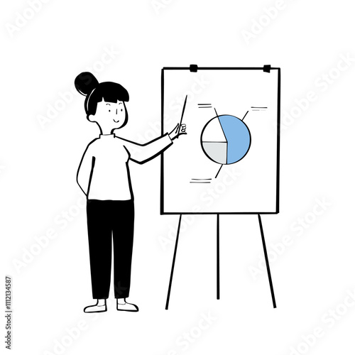 Pitching Ideas. Data and Analytics paper, page, document. Clean Notion-Style Illustration of a Professional Presenting to an Audience.