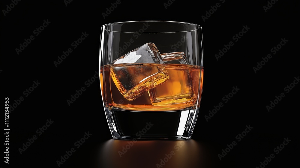 Glass of whiskey with ice on a dark background Glass of whiskey with ice on a dark background