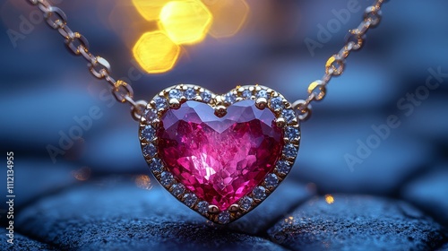 Neck decoration with a ruby stone in the shape of a heart photo