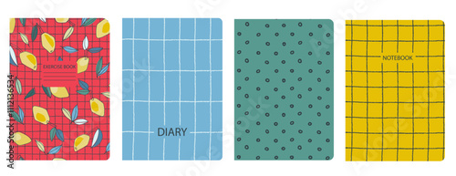 Set of cover page templates with hand drawn lemon. Based on seamless patterns. Headers isolated and replaceable. Perfect for notebooks, notepads, diaries, etc