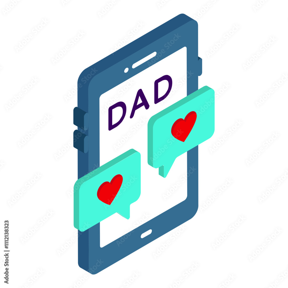 Instant Messaging Sending Love Note to Dad isometric Concept,Text Message for Step Dad Vector Icon, Fathers Day Symbol, Dads Gift Elements Sign, Parents Day Stock illustration Instant Messaging Sending Love Note to Dad isometric Concept,Text Message for Step Dad Vector Icon, Fathers Day Symbol, Dads Gift Elements Sign, Parents Day Stock illustration