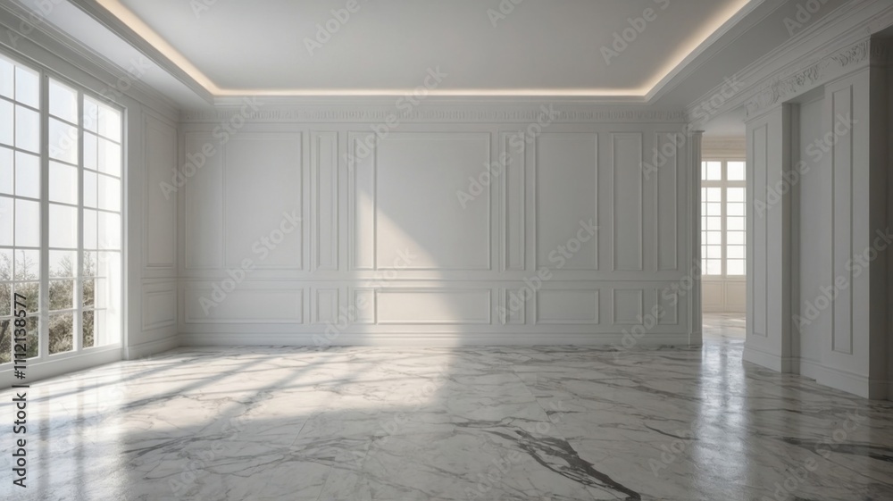 Fototapeta premium empty room with white wall and marble floor