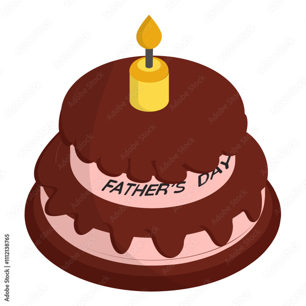 Father birthday celebration cake isometric Concept, Two story pastry cake with candle Vector Icon, Happy Fathers Day Symbol, Dads Gift Elements Sign, Parents Day Stock illustration Father birthday celebration cake isometric Concept, Two story pastry cake with candle Vector Icon, Happy Fathers Day Symbol, Dads Gift Elements Sign, Parents Day Stock illustration