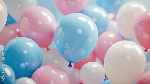 Wallpaper Mural 3D rendering of Beautiful arrangement of pastel pink, blue, and white balloons in a realistic and festive design Torontodigital.ca