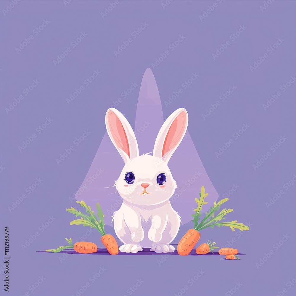 Cute white rabbit with carrots.