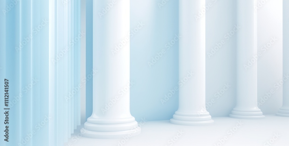 Fototapeta premium minimalistic white and light blue architectural background structure pole big hall dome futuristic