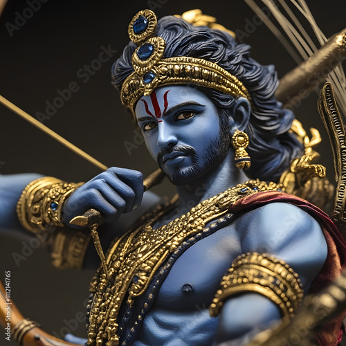 Majestic statue of Lord Rama in intricate detail, showcasing traditional Hindu art and culture photo