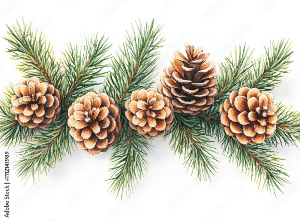 Watercolor painting of pine cones and branches, perfect for holiday cards, winter designs, or nature-themed projects. Watercolor painting of pine cones and branches, perfect for holiday cards, winter designs, or nature-themed projects.