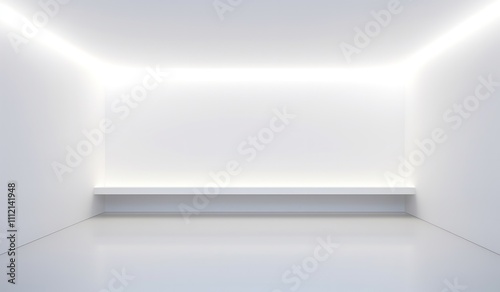 Wallpaper Mural white minimal futuristic room top lighting neon line corner ceiling scene wall illuminated neon for product presentation and shelf bar for placement Torontodigital.ca