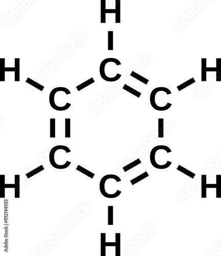 Benzene structural formula with carbon atoms, vector illustration