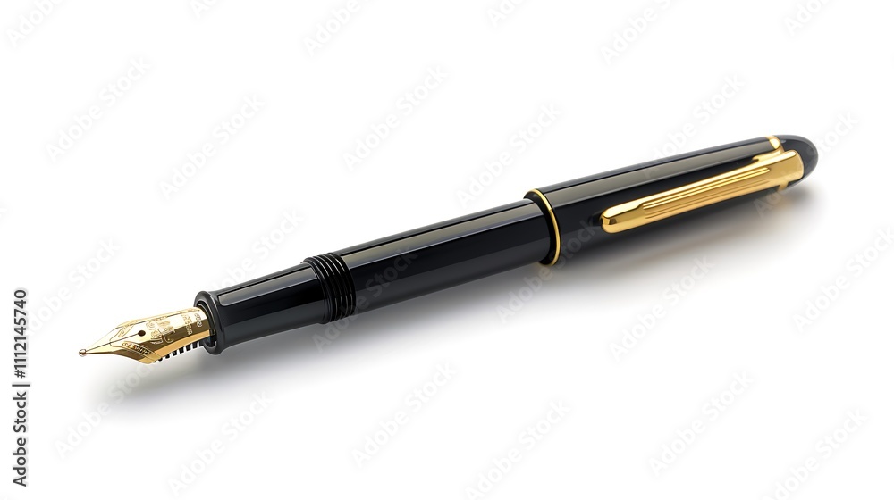 Isolated fountain pen with gold nib on a white surface. Isolated fountain pen with gold nib on a white surface.