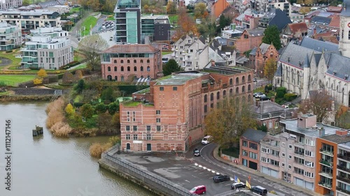 Wallpaper Mural molens van temse historical building near river scheldt scene includes church surrounding village aerial drone shot belgium quay landmark residential area  Torontodigital.ca