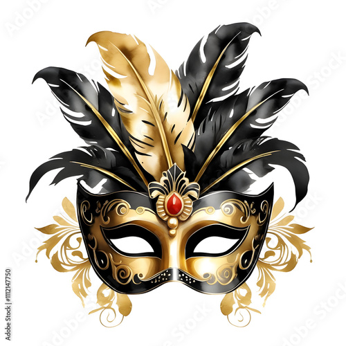 Golden carnival mask, A gold mask on a transparent background, The Golden Carnival Mask's Radiance for Every Celebration 