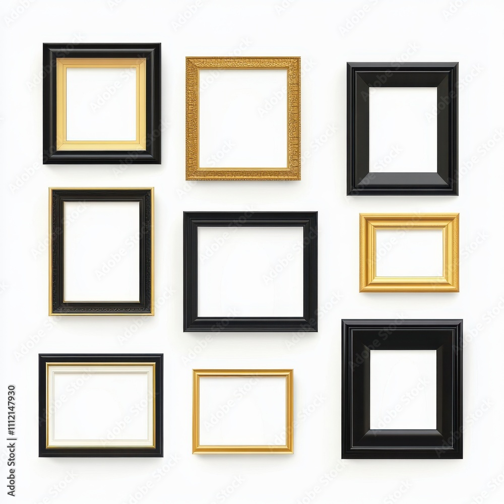 Collection of Art Frames: Black and Gold Gallery Displays for Home Decoration and Showcase Collection of Art Frames: Black and Gold Gallery Displays for Home Decoration and Showcase