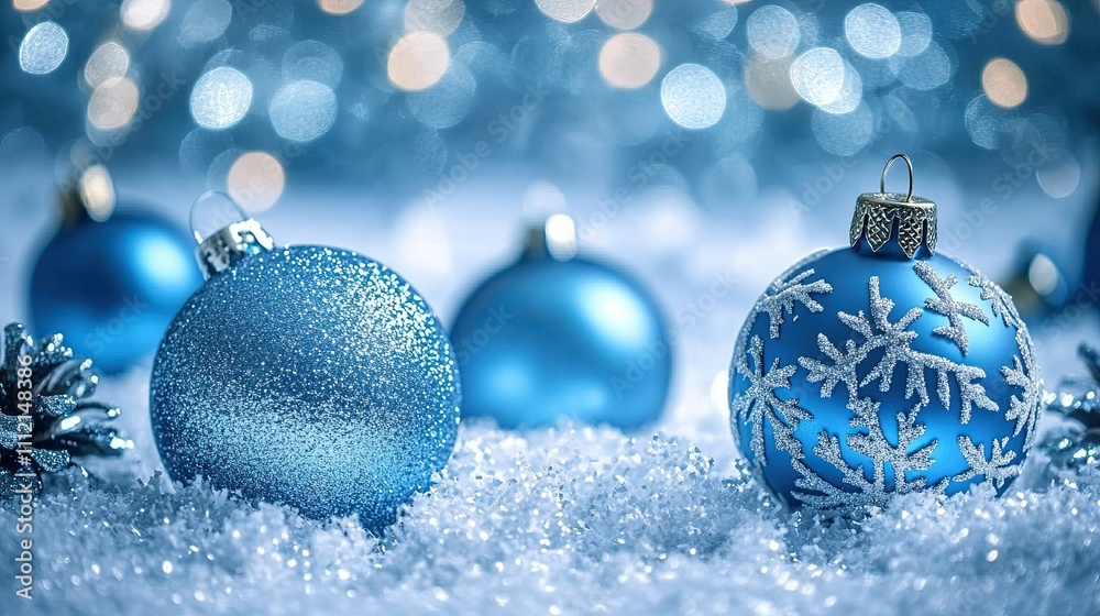 Blue Christmas Elegance: Snowflakes and Ornaments with Space for Your Message Blue Christmas Elegance: Snowflakes and Ornaments with Space for Your Message