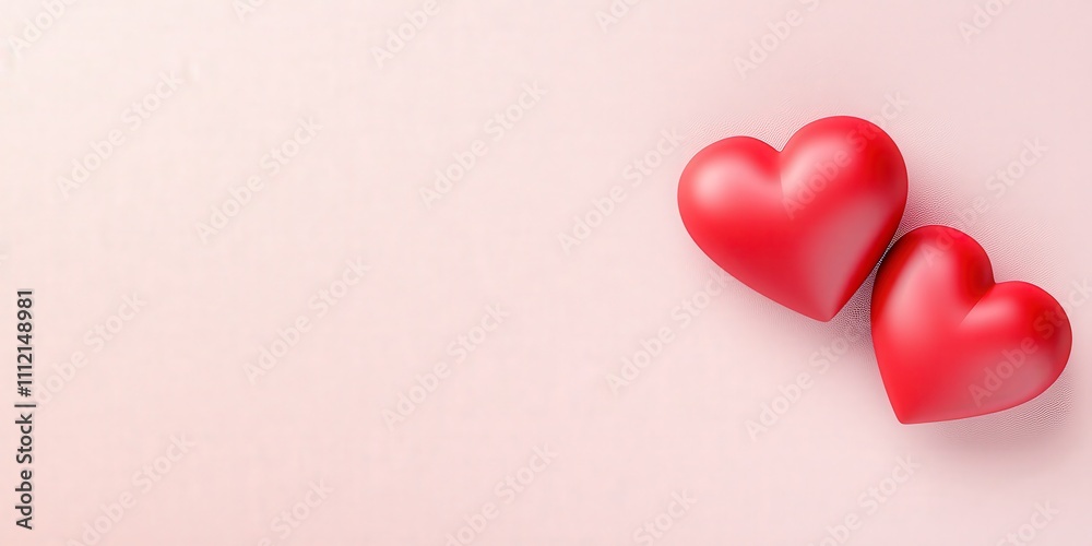 Two Red Hearts on Soft Pink Background for Valentine's Day Celebration and Romantic Love Representation Two Red Hearts on Soft Pink Background for Valentine's Day Celebration and Romantic Love Representation